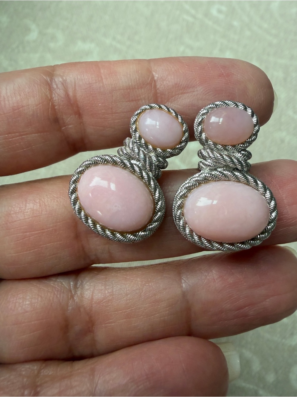 JUDITH RIPKA STERLING SILVER PINK OPAL EARRINGS RARE ! - Picture 3 of 5
